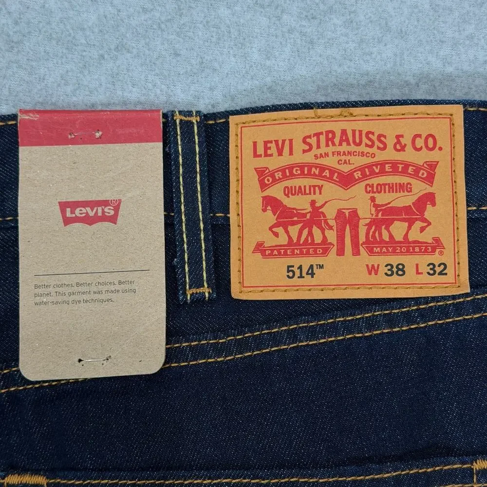 Levi's 514 Straight Leg Jeans Men's 38x32 Dark Wash Denim Blue NWT Irregular